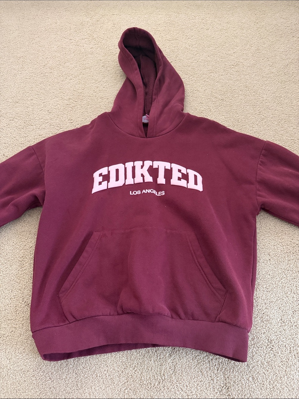 Edikted Burgundy Hoodie with Pink Logo